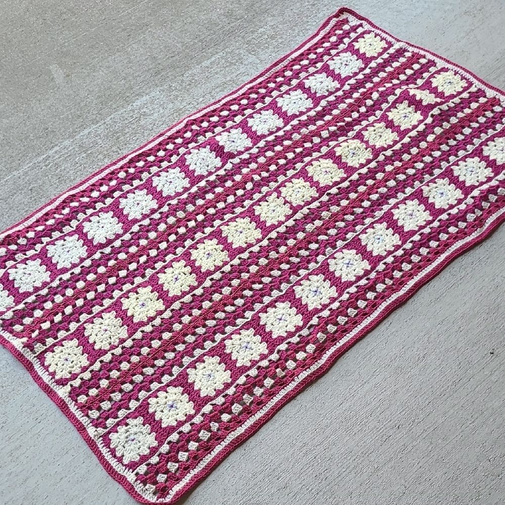 Handmade Pink Cream Crochet Blanket Knit cozy chunky comfy textured throw